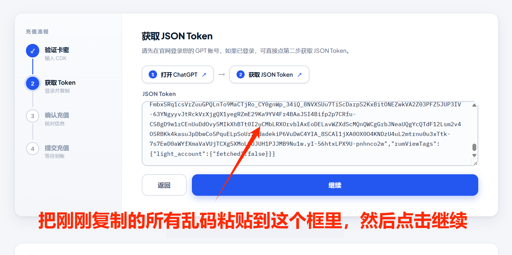 第四步：粘贴 Token